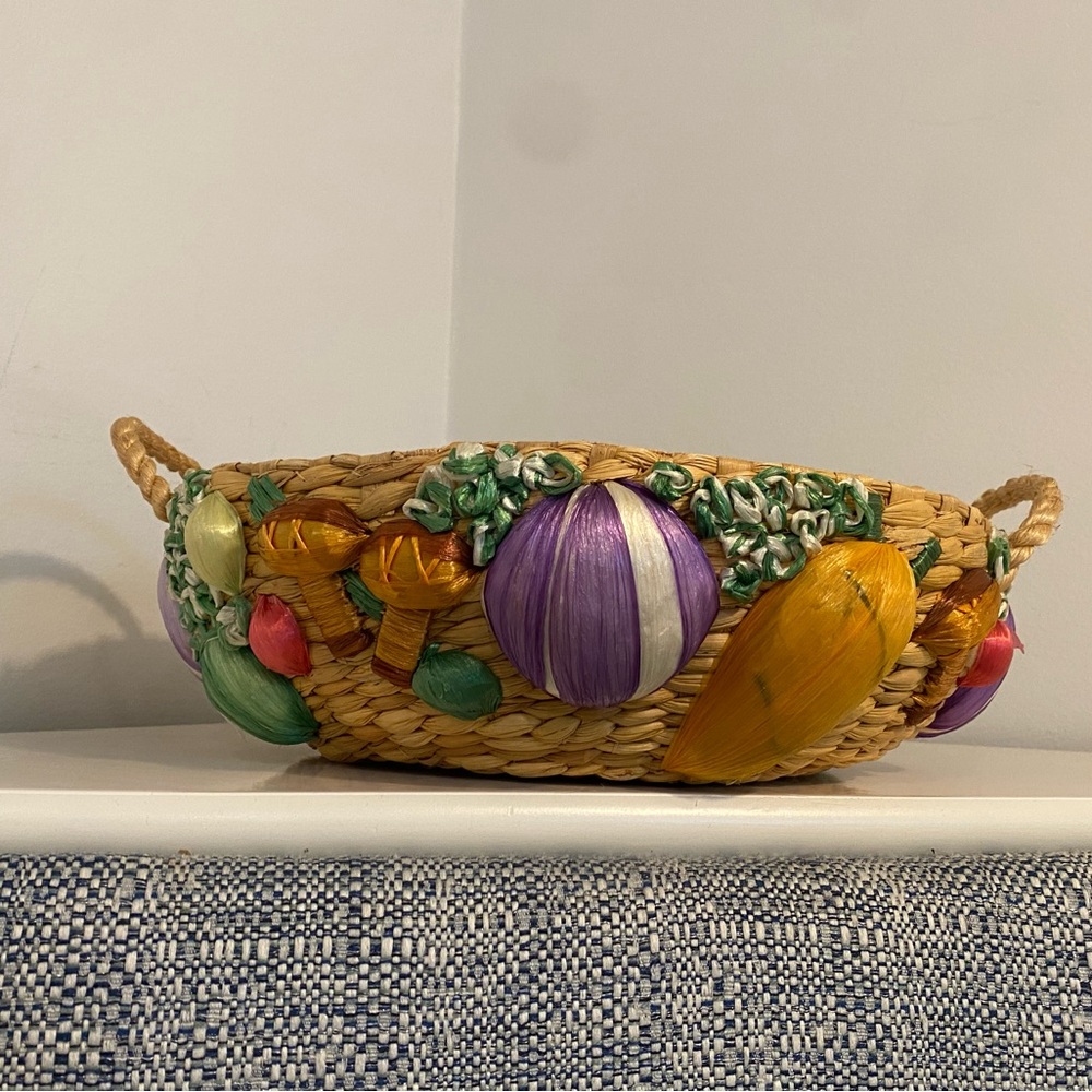 Vintage Handmade Colorful Woven Wicker Weave Fruit and Veggie Basket Gift